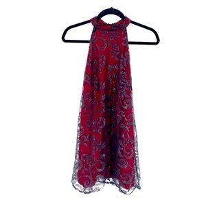 Altar’d State High Neck Sequin Halter Dress Red Black Size Medium